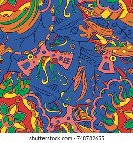Seamless mehndi vector pattern. Hand-made ethnic illustration. Colorful doodle texture.