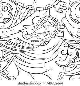 Seamless mehndi vector pattern. Hand-made illustration. Black and white binary pattern, monochrome doodle texture.