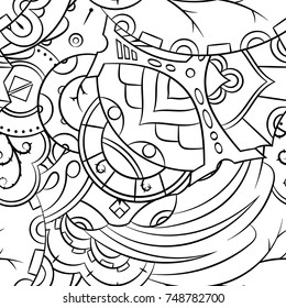 Seamless mehndi vector pattern. Hand-made illustration. Black and white binary pattern, monochrome doodle texture.