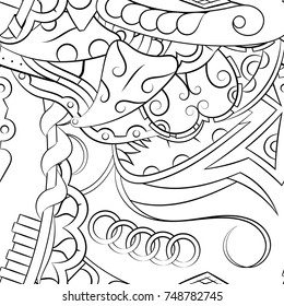 Seamless mehndi vector pattern. Hand-made illustration. Black and white binary pattern, monochrome doodle texture.