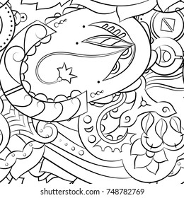 Seamless mehndi vector pattern. Hand-made illustration. Black and white binary pattern, monochrome doodle texture.