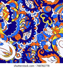Seamless mehndi vector pattern. Hand-made ethnic illustration. Colorful doodle texture.
