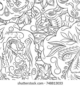 Seamless mehndi vector pattern. Hand-made illustration. Black and white binary pattern, monochrome doodle texture.