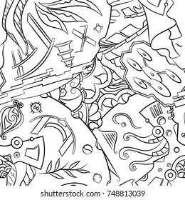 Seamless mehndi vector pattern. Hand-made illustration. Black and white binary pattern, monochrome doodle texture.