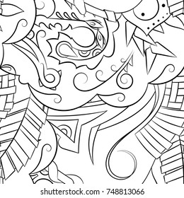 Seamless mehndi vector pattern. Hand-made illustration. Black and white binary pattern, monochrome doodle texture.