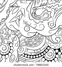 Seamless mehndi vector pattern. Hand-made illustration. Black and white binary pattern, monochrome doodle texture.