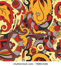 Seamless mehndi vector pattern. Hand-made ethnic illustration. Colorful doodle texture.