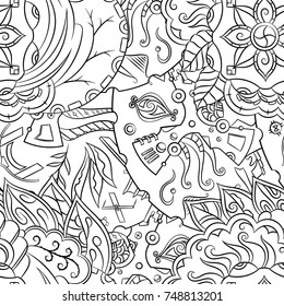 Seamless mehndi vector pattern. Hand-made illustration. Black and white binary pattern, monochrome doodle texture.