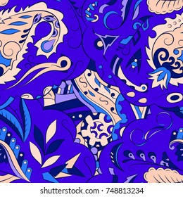 Seamless mehndi vector pattern. Hand-made ethnic illustration. Colorful doodle texture.