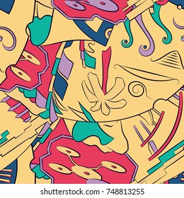 Seamless mehndi vector pattern. Hand-made ethnic illustration. Colorful doodle texture.