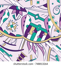 Seamless mehndi vector pattern. Hand-made ethnic illustration. Colorful doodle texture.