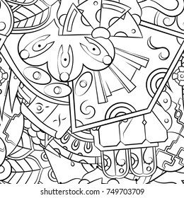 Seamless mehndi vector pattern. Hand-made illustration. Black and white binary pattern, monochrome doodle texture.