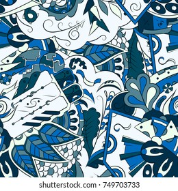 Seamless mehndi vector pattern. Hand-made ethnic illustration. Colorful doodle texture.