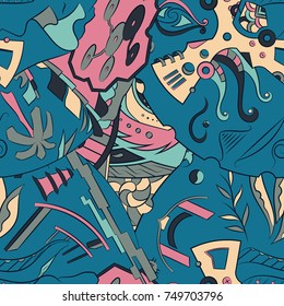 Seamless mehndi vector pattern. Hand-made ethnic illustration. Colorful doodle texture.