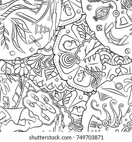 Seamless mehndi vector pattern. Hand-made illustration. Black and white binary pattern, monochrome doodle texture.