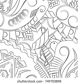 Seamless mehndi vector pattern. Hand-made illustration. Black and white binary pattern, monochrome doodle texture.