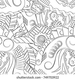 Seamless mehndi vector pattern. Hand-made illustration. Black and white binary pattern, monochrome doodle texture.