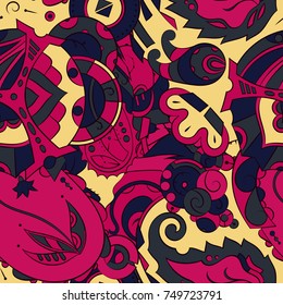 Seamless mehndi vector pattern. Hand-made ethnic illustration. Colorful doodle texture.