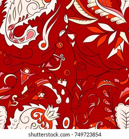 Seamless mehndi vector pattern. Hand-made ethnic illustration. Colorful doodle texture.