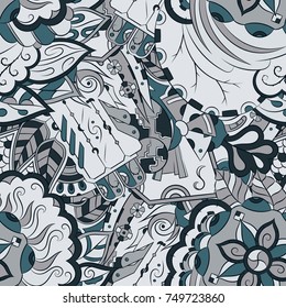 Seamless mehndi vector pattern. Hand-made ethnic illustration. Colorful doodle texture.