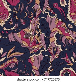 Seamless mehndi vector pattern. Hand-made ethnic illustration. Colorful doodle texture.