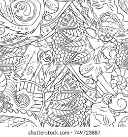 Seamless mehndi vector pattern. Hand-made illustration. Black and white binary pattern, monochrome doodle texture.