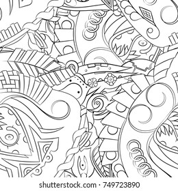 Seamless mehndi vector pattern. Hand-made illustration. Black and white binary pattern, monochrome doodle texture.