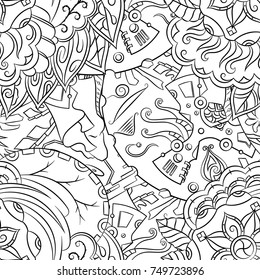 Seamless mehndi vector pattern. Hand-made illustration. Black and white binary pattern, monochrome doodle texture.