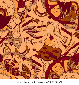 Seamless mehndi vector pattern. Hand-made ethnic illustration. Colorful doodle texture.