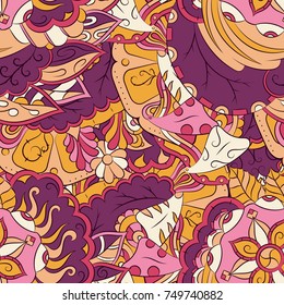 Seamless mehndi vector pattern. Hand-made ethnic illustration. Colorful doodle texture.