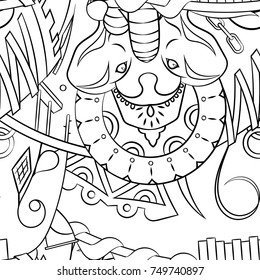 Seamless mehndi vector pattern. Hand-made illustration. Black and white binary pattern, monochrome doodle texture.