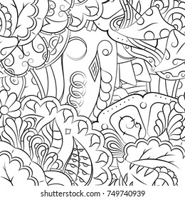 Seamless mehndi vector pattern. Hand-made illustration. Black and white binary pattern, monochrome doodle texture.