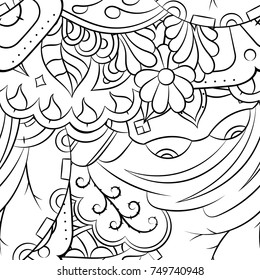 Seamless mehndi vector pattern. Hand-made illustration. Black and white binary pattern, monochrome doodle texture.