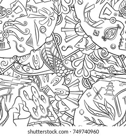 Seamless mehndi vector pattern. Hand-made illustration. Black and white binary pattern, monochrome doodle texture.