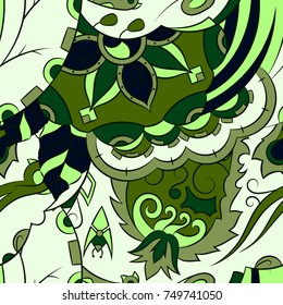 Seamless mehndi vector pattern. Hand-made ethnic illustration. Colorful doodle texture.