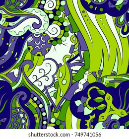 Seamless mehndi vector pattern. Hand-made ethnic illustration. Colorful doodle texture.