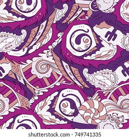 Seamless mehndi vector pattern. Hand-made ethnic illustration. Colorful doodle texture.