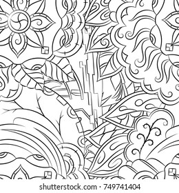 Seamless mehndi vector pattern. Hand-made illustration. Black and white binary pattern, monochrome doodle texture.