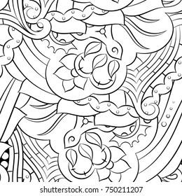 Seamless mehndi vector pattern. Hand-made illustration. Black and white binary pattern, monochrome doodle texture.
