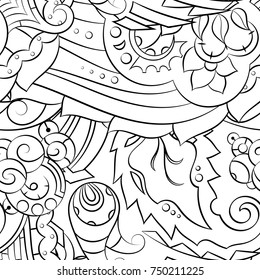 Seamless mehndi vector pattern. Hand-made illustration. Black and white binary pattern, monochrome doodle texture.
