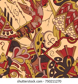 Seamless mehndi vector pattern. Hand-made ethnic illustration. Colorful doodle texture.