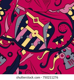 Seamless mehndi vector pattern. Hand-made ethnic illustration. Colorful doodle texture.