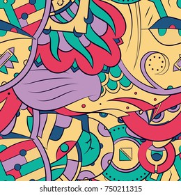 Seamless mehndi vector pattern. Hand-made ethnic illustration. Colorful doodle texture.