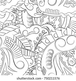 Seamless mehndi vector pattern. Hand-made illustration. Black and white binary pattern, monochrome doodle texture.