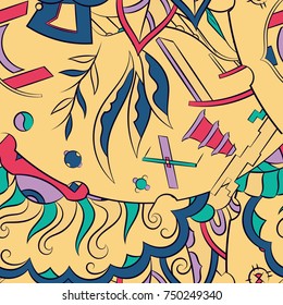 Seamless mehndi vector pattern. Hand-made ethnic illustration. Colorful doodle texture.