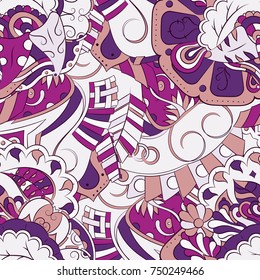 Seamless mehndi vector pattern. Hand-made ethnic illustration. Colorful doodle texture.
