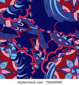 Seamless mehndi vector pattern. Hand-made ethnic illustration. Colorful doodle texture.