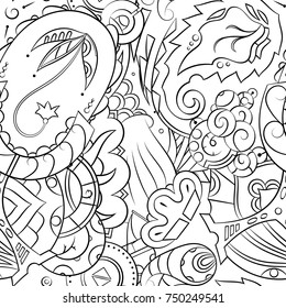 Seamless mehndi vector pattern. Hand-made illustration. Black and white binary pattern, monochrome doodle texture.