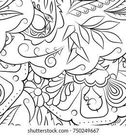 Seamless mehndi vector pattern. Hand-made illustration. Black and white binary pattern, monochrome doodle texture.