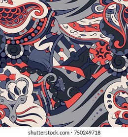 Seamless mehndi vector pattern. Hand-made ethnic illustration. Colorful doodle texture.